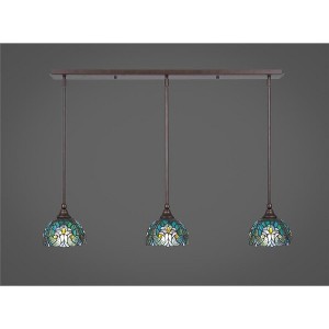 Toltec Lighting Any 3 - Light Chandelier in  Bronze with 7" Turquoise Cypress Art Glass Shade - 1 of 1