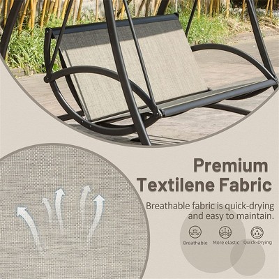 Outdoor 3-Seat Dark Brown Steel Patio Swing with Weather Resistant Canopy