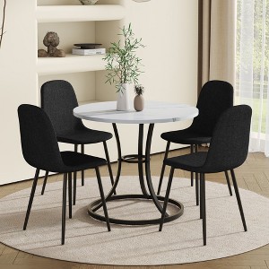 KTMBDW Dining Chairs Set of 5, Modern Circular Dining Table, Paired With 4 Linen-Cotton Material High Resilience Dining Chair with Metal Leg - 1 of 4