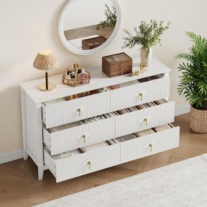 COZONY 54" Extra Wide 6 Drawer Dresser with Fluted Panels Modern Chest of Drawers TV Stand Oak Finish - 1 of 4