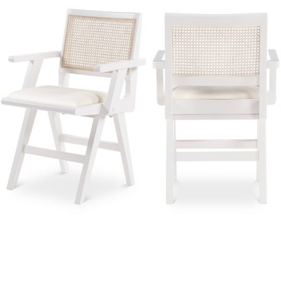 Meridian Furniture,Abby Cream Vegan Leather Dining Arm Chair, Set of 2