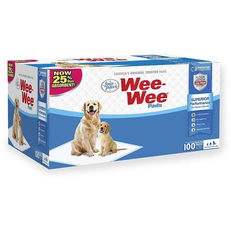 Four Paws Wee Wee Pads Original-100 Pack - Box (22" Long x 23" Wide), 1 of 4