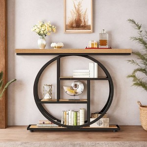 Resenkos 41.3" Console Table, Industrial 4-Tier Sofa Entryway Table with Circle Base,White - 1 of 4