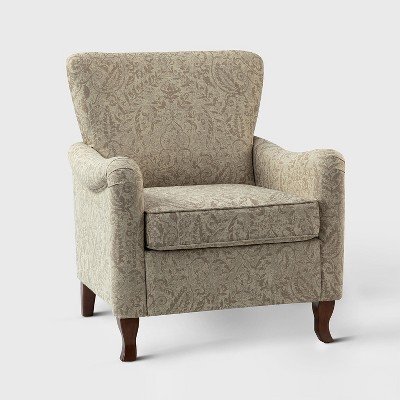 Vincent Wooden Upholstered Armchair with Fabric Pattern and Wingback Design for Bedroom| ARTFUL LIVING DESIGN