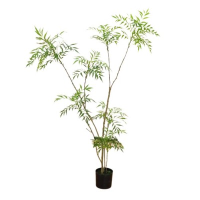 6ft Artificial Mahonia Fortunei Tree in Pot, Realistic Faux Umbrella Plant for Home, Office, Balcony, Living Room, or Lobby Decor