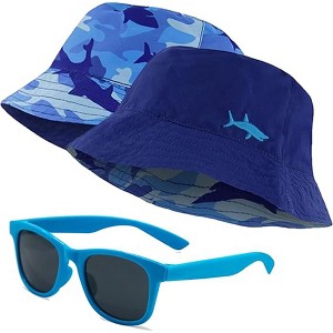 Kids Bucket Hat for Girls & Boys, Packable Fun & Cool Reversible Beach Sun Teen Toddler Bucket Hat with Sunglasses 3-14Y - 1 of 4