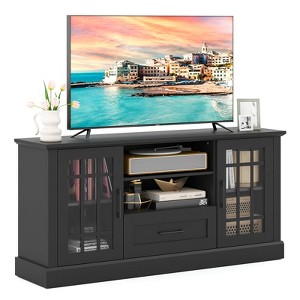 Costway Farmhouse TV Stand for TVs up to 70" Media Center with Glass Doors Cubbies & Drawer Green/White/Black - 1 of 4