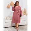 Coolmee Plus Size Womens V Neck Long Sleeve Swiss Dot Boho Dress Higt Waist Ruffle Flowy A Line Midi Dress with Belt - 3 of 4