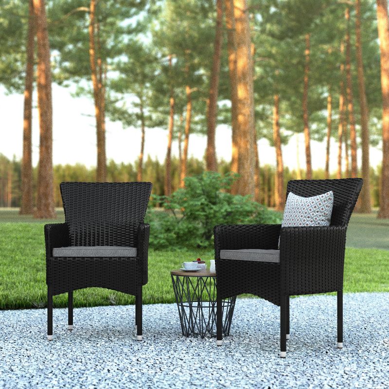 Emma and Oliver Set of 2 Modern Wicker Patio Chairs with Removable Cushions for Indoor and Outdoor Use, 3 of 13