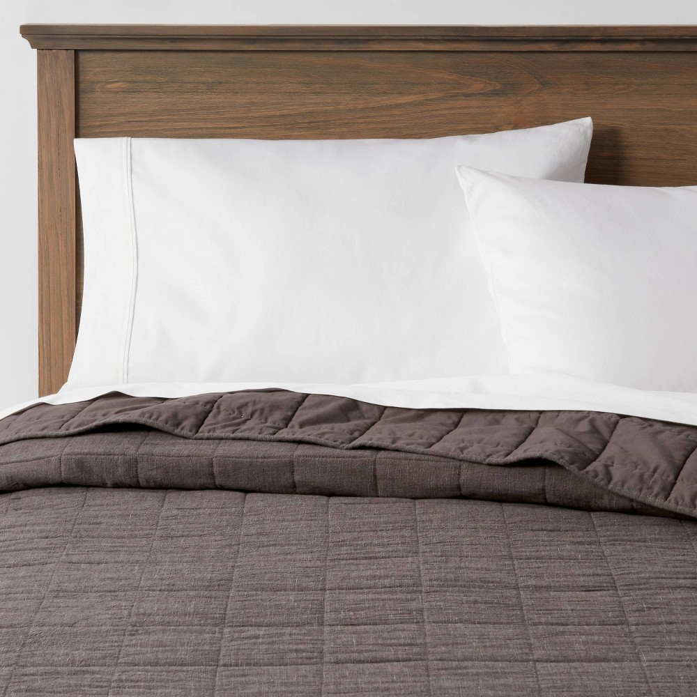 Photos - Duvet King Space Dyed Cotton Linen Quilt Dark Gray - Threshold™