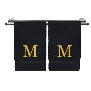 BC BARE COTTON Monogrammed Hand Towel, 100% Turkish Cotton - Set of 2 - Black - Gold Block - 1 of 4