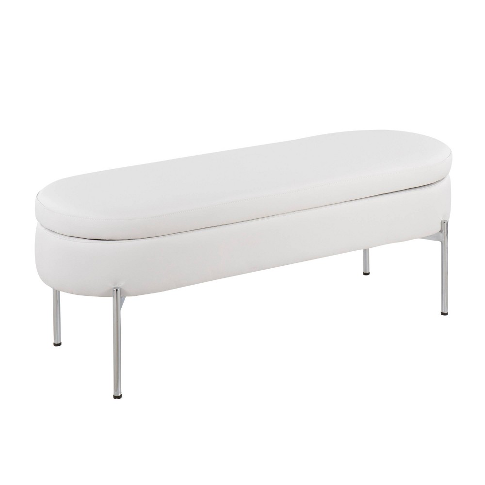 48&#34; Chloe PU Leather Storage Bench with Lid, Chrome Base - LumiSource: Sleek Flip-Top, Roomy Interior