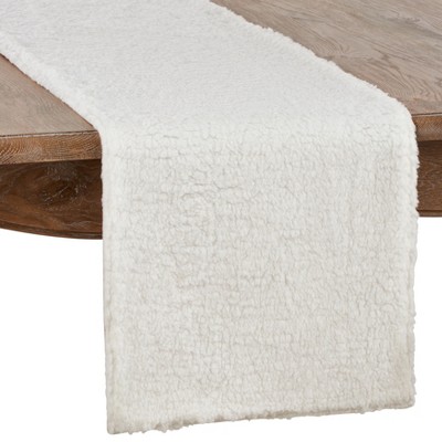 Saro Lifestyle Table Runner With Sherpa Design, 16"x72", White