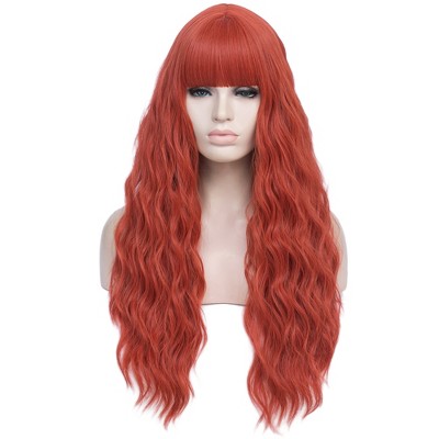 Unique Bargains Women's Curly Wigs 30" Orange with Wig Cap