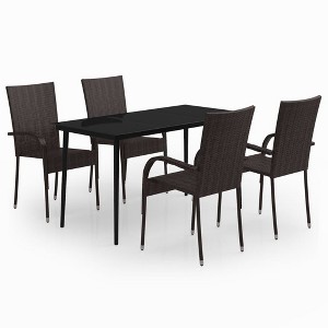 vidaXL Garden Dining Set Black PE rattan, powder-coated steel, glass - Brown and Black - 55.1" Table Length - 4 Items - 1 of 4