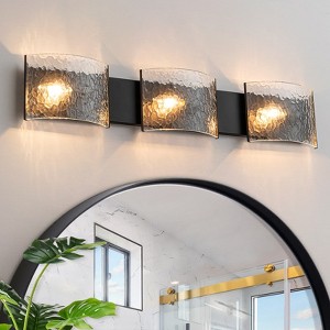 LLHZSY 29 9/10" Bathroom Vanity Light 3-Light Curved Fish Scales Glass Wall Light Sconce-Black - 1 of 4