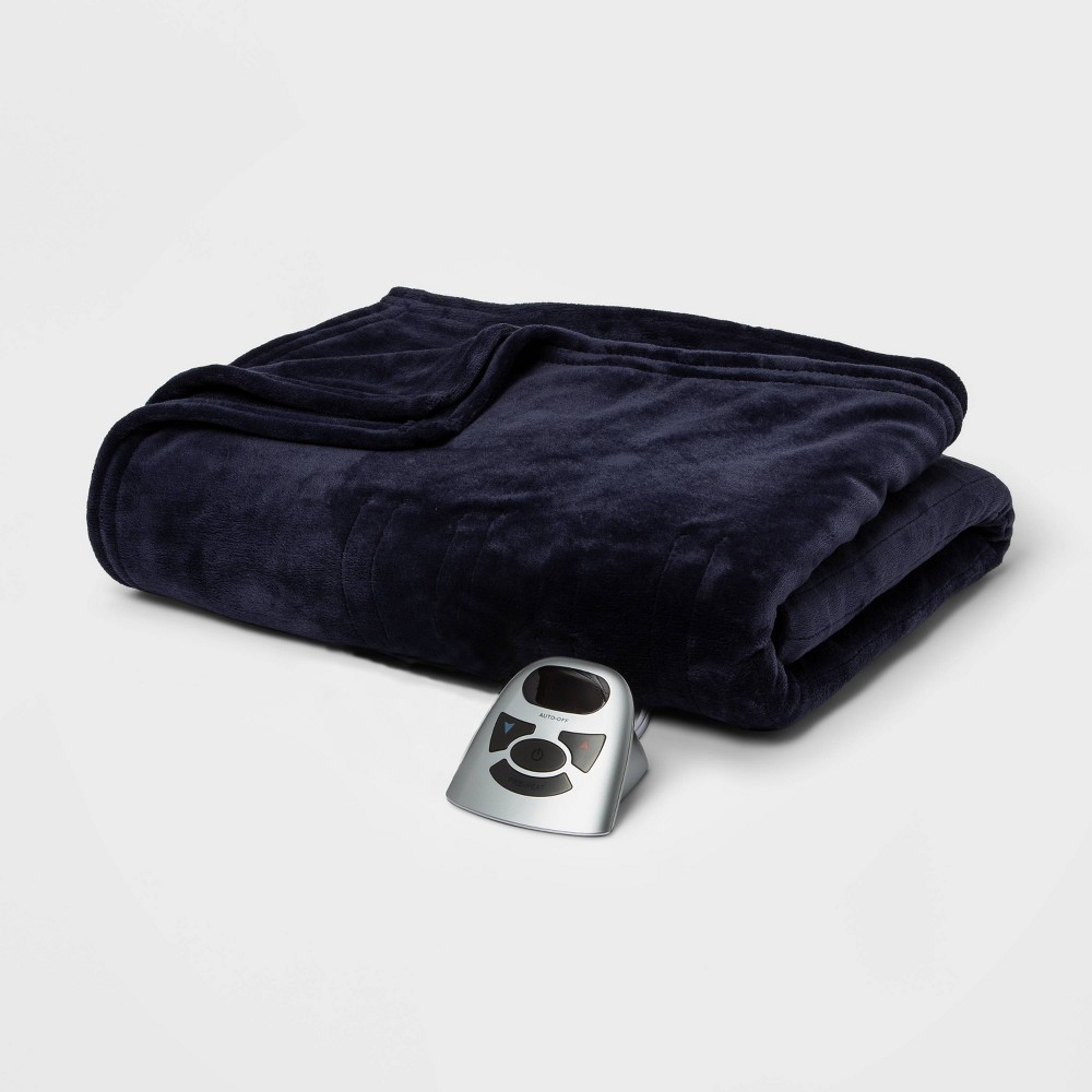 Twin Electric Solid Microplush Bed Blanket Navy - Threshold