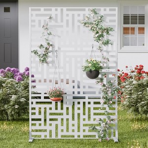 PexFix 72 in. x 47 in. Outdoor Metal Privacy Screen Garden Fence in Streets Pattern in White - 1 of 4