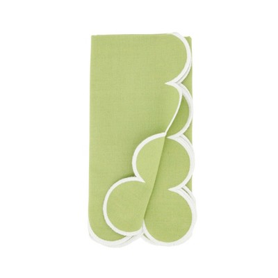 Kiwi Green Scalloped Hem Cotton Napkins, Set of 4