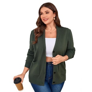 Clearlove Women Plus Size Chunky Knit Cardigan Sweater Long Sleeve V Neck Button up Sweater Coat - 1 of 4