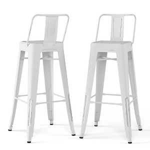 Sapphtopaz 39" Metal Bar Stool Industrial High Chair with Footrest and Slat Backrest Counter Height Barstools Set of 2 for Kitchen Island - 1 of 4