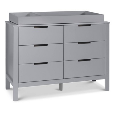 Gray Pine Wood Double Nursery Dresser with Soft Close Drawers