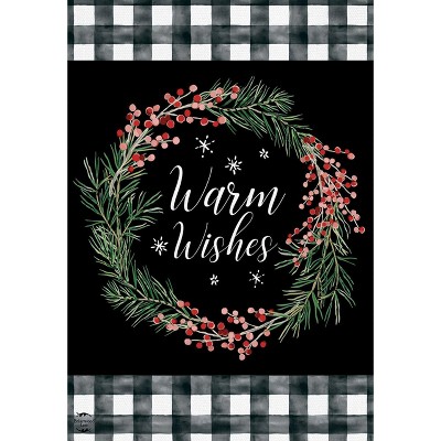 Warm Wishes Wreath Burlap Garden Flag Everyday 18" x 12.5" Briarwood Lane