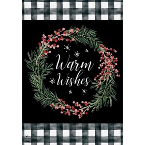 Warm Wishes Wreath Burlap Garden Flag Everyday 18" x 12.5" Briarwood Lane - 1 of 4