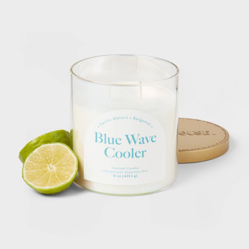 2-Wick 15oz Glass Jar Candle with Iridescent Sleeve Blue Wave Cooler - Opalhouse&#8482;, 4 of 5