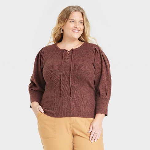 Women's Crewneck Pullover Sweater - Knox Rose™ Brown 3x : Target