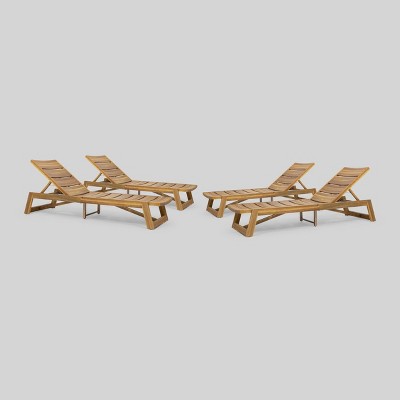 Maki 4 Pk Acacia Wood Chaise Lounge Teak - Christopher Knight Home