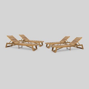 Maki 4 Pk Acacia Wood Chaise Lounge Teak - Christopher Knight Home: Weather-Resistant, Poolside Comfort - 1 of 4