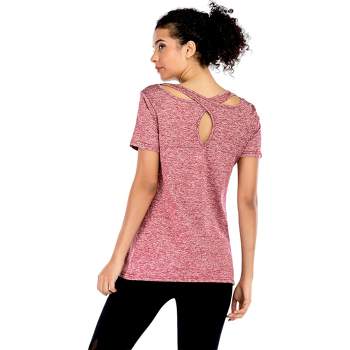 Anna-Kaci Women's Short Sleeve Yoga Tops Activewear Running Workouts Cross Back Sports Shirts- Small ,Brick Red
