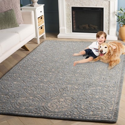 Dusty Blue Hand-Tufted Wool Geometric Area Rug 3' x 5'