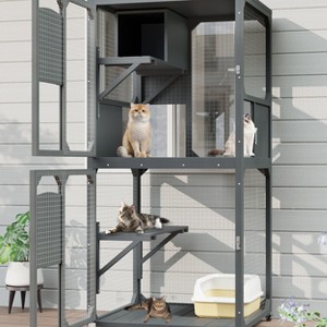 YOOCOZZ Catio  Indoor and Outdoor Cat Enclosure Window Access, 4 Tiers Cat House with Wheels, Resting Box & Waterproof Roof-Gray - 1 of 4