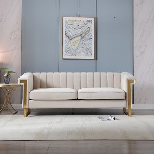 SKRAN sofa modern cream velvet sofa with gold accents  sleek channel-tufted upholstery, 3-seat couch for living room and office decor - 1 of 4