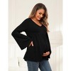 Maternity Shirts Pleated Tunic Flouncy Bell Long Sleeve Babydoll V Neck Hollow Out Tie Back Pregnancy Tops Tee - 3 of 4