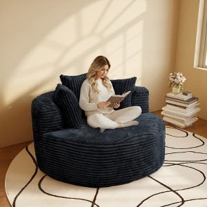 WJSHome Oversized Round Chair Lounge Chaise Indoor,Upholstered Corduroy Deep Seat Sofa With 3 Pillows,Comfy Sleeper Boneless Couch - 1 of 4