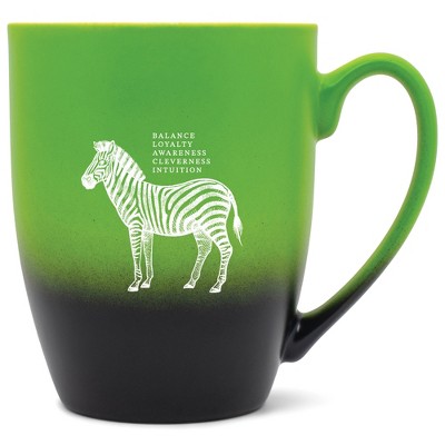 Elanze Designs 12 Ounce Ceramic Decorative Laser Engraved Giftable Novelty Tea Coffee Cup Mug Green and Black Zebra Balance Loyalty Awareness Clever