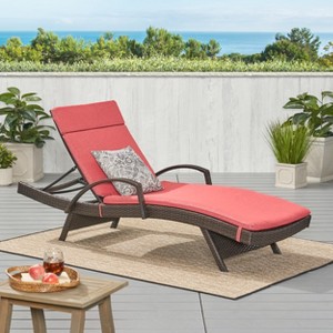 Christopher Knight Home Jessica Outdoor Rattan and Iron Adjustable Chaise Lounge with Cushion - 1 of 4