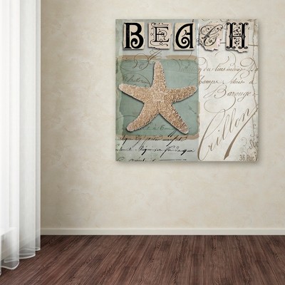 Beach Starfish French Script Coastal Canvas Art