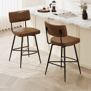 38.5''H Retro Swivel Counter Stools Set of 2, PU Accent Counter Chairs with Iron Frame, Footrest -ModernLuxe - 1 of 4