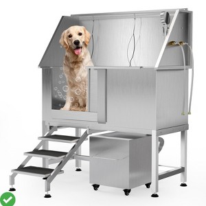 50" Stainless Steel Professional Dog Washing Station - Pet Bathing Tub w/Non-Slip Stairs & Storage Shelf - 1 of 4