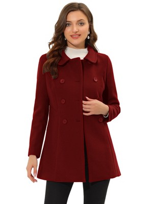 INSPIRE CHIC Women's Christmas Peter Pan Collar Double Breasted Long Trench Winter Pea Coat