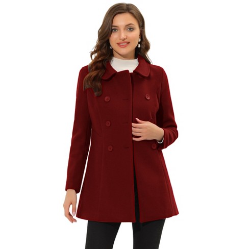 Inspire Chic Women s Christmas Peter Pan Collar Double Breasted Long Trench Winter Pea Coat Dark Red Small Target