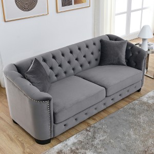 77-Inch Modern Chesterfield 3-Seater Velvet Sofa with Tufted Back and Nailhead Arms - 1 of 4