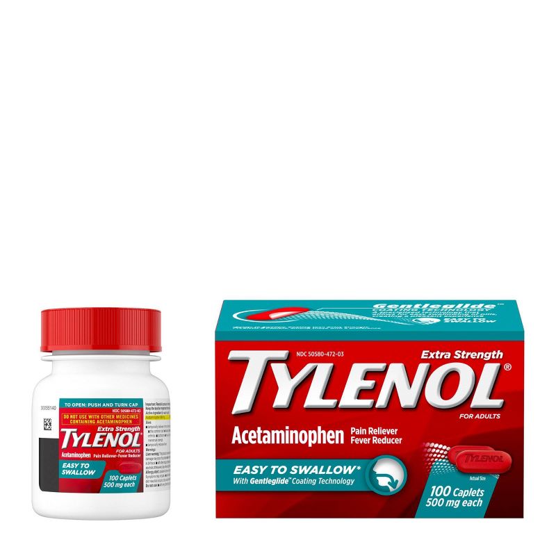 Tylenol Extra Strength Acetaminophen - Easy to Swallow Pain Reliever Caplets - 100 ct, 3 of 10