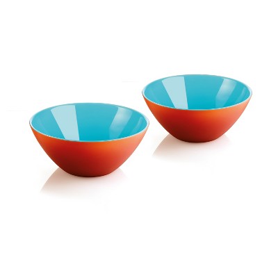 Guzzini My Fusion Sea Blue and Coral Orange Acrylic Bowl, Set of 2
