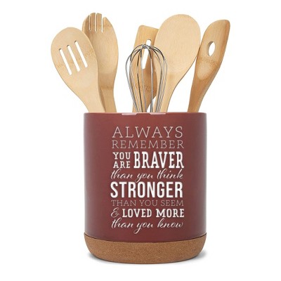Elanze Designs Braver Stronger Red X-Large Cork Bottom Kitchen Utensil Holder