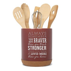 Elanze Designs Braver Stronger Red X-Large Cork Bottom Kitchen Utensil Holder - 1 of 4